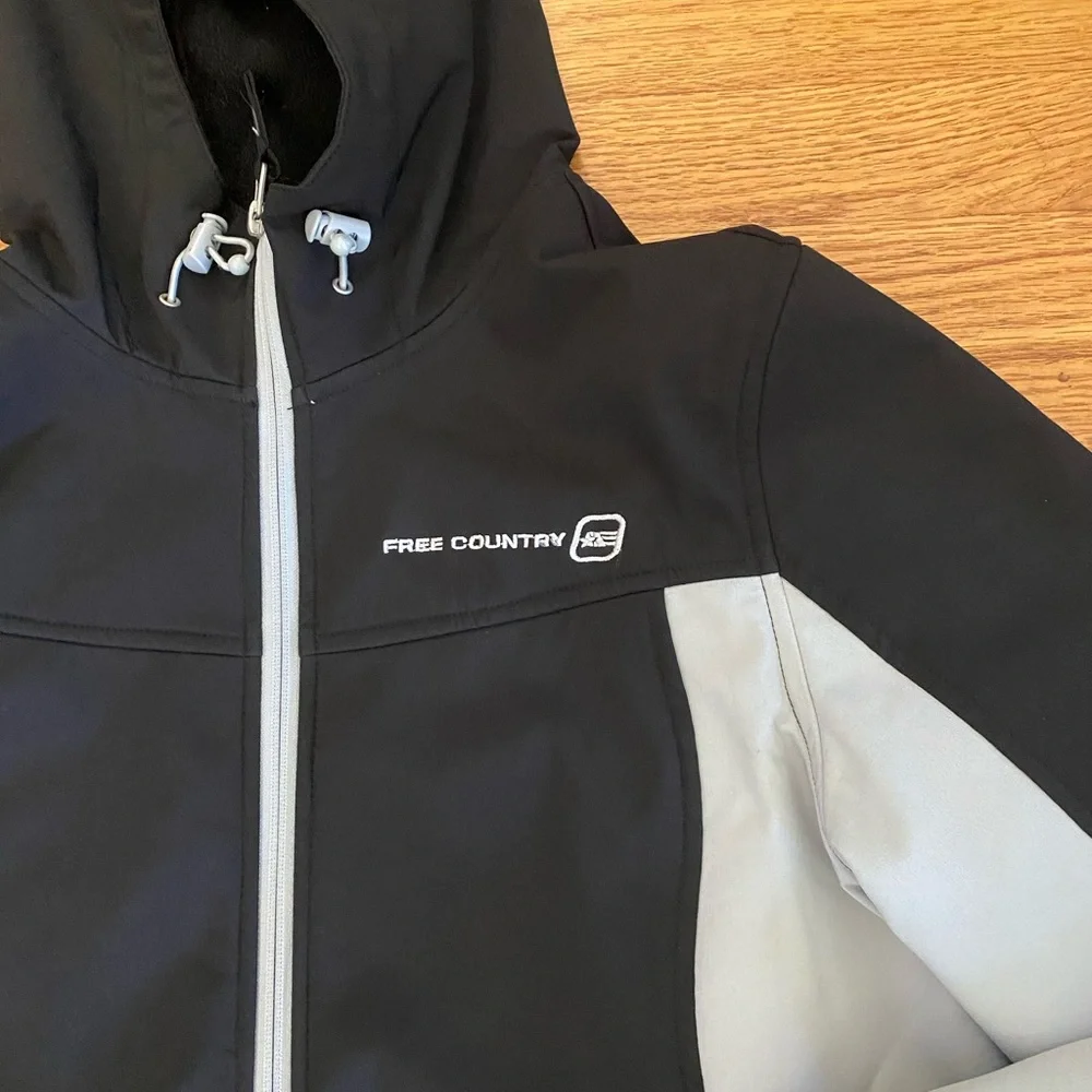 Free Country Jacket Adult Medium Black / Gray Hooded Zip Lined Soft Shell - Picture 4 of 10